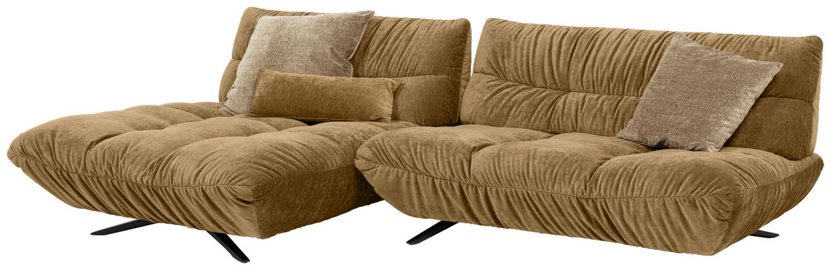ECKSOFA Beigebraun Chenille Rücken echt, Sitztiefenverstellung  - Beigebraun/Schwarz, Design, Textil/Metall (178/295cm) - Belluti