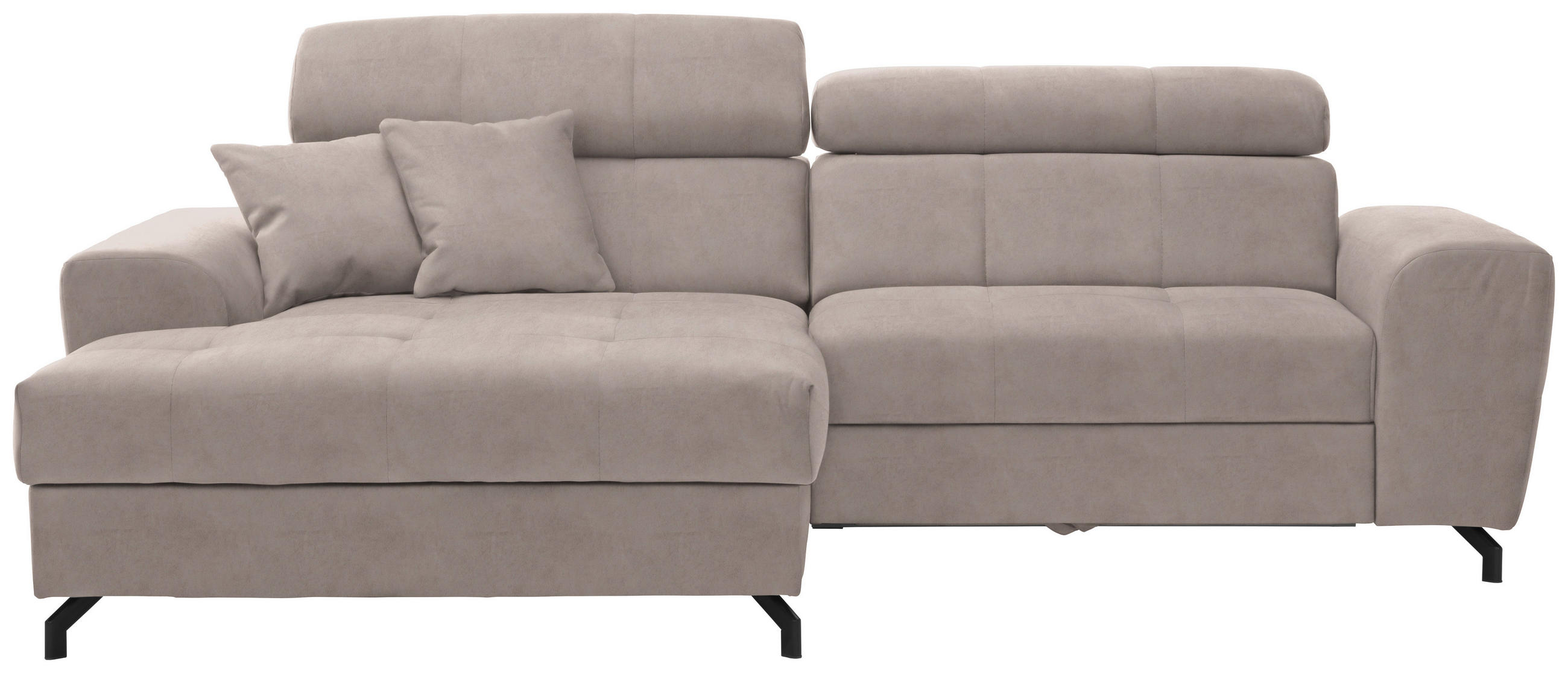 ECKSOFA Beige Velours Zierkissen, Bettkasten, Schlaffunktion, Rücken echt, Kopfteilverstellung  - Beige/Schwarz, Design, Textil/Metall (181/267cm) - Carryhome