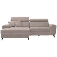 ECKSOFA Beige Velours Zierkissen, Bettkasten, Schlaffunktion, Rücken echt, Kopfteilverstellung  - Beige/Schwarz, Design, Textil/Metall (181/267cm) - Carryhome