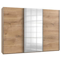 DULAP CU UȘI CULISANTE in culoare lemn stejar  - culoare lemn stejar/culoare crom, Basics, metal/material pe bază de lemn (300/216/65cm) - Hom`in