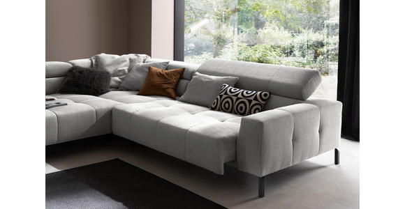 ECKSOFA Grau Cord Rücken echt, Kopfteilverstellung, Sitzvorzug  - Schwarz/Grau, KONVENTIONELL, Textil/Metall (219/311cm) - Hom`in