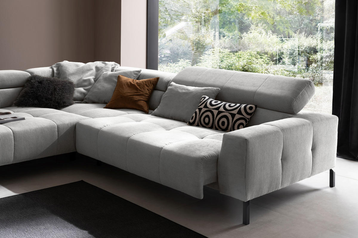 ECKSOFA in Cord Grau  219/311 cm  - Schwarz/Grau, KONVENTIONELL, Textil/Metall (219/311cm) - Hom`in