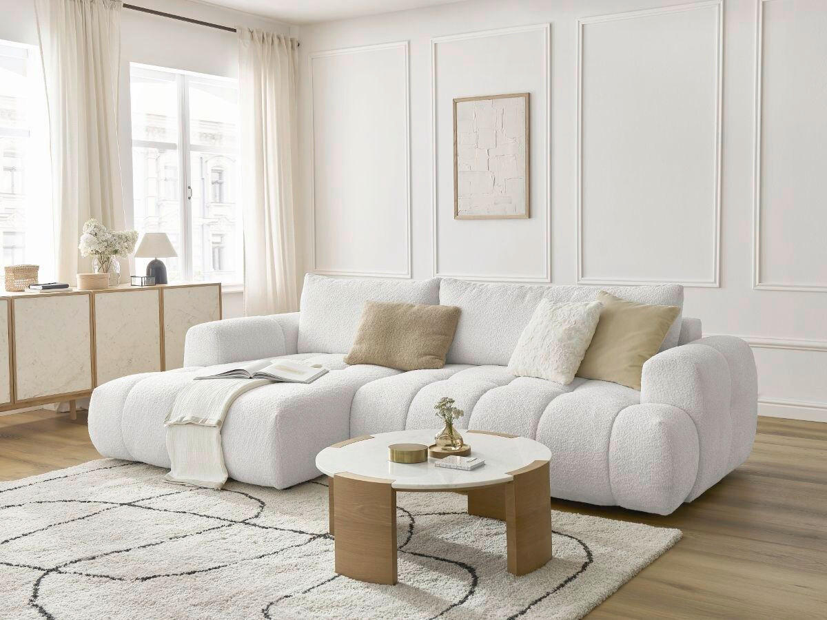 ECKSCHLAFSOFA FUJI Bouclé Weiß  inkl.  - Schwarz/Weiß, MODERN, Kunststoff/Textil (292/160cm)