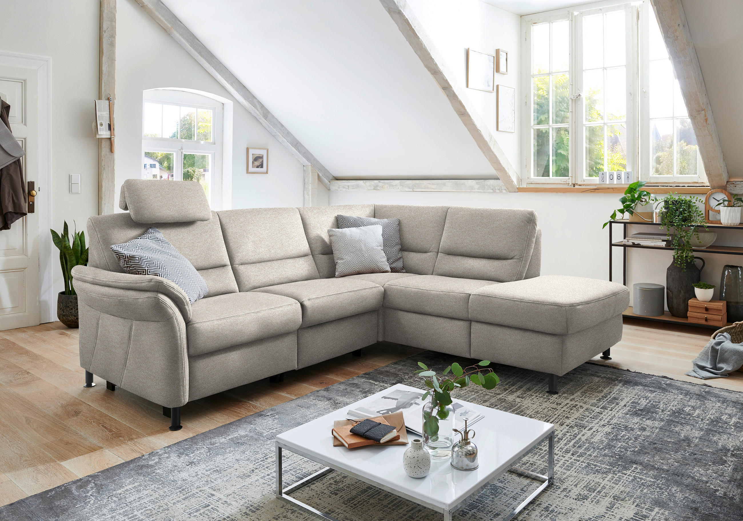 ECKSOFA in Flachgewebe Beige  - Beige/Schwarz, Modern, Textil/Metall (227/203cm) - Beldomo System