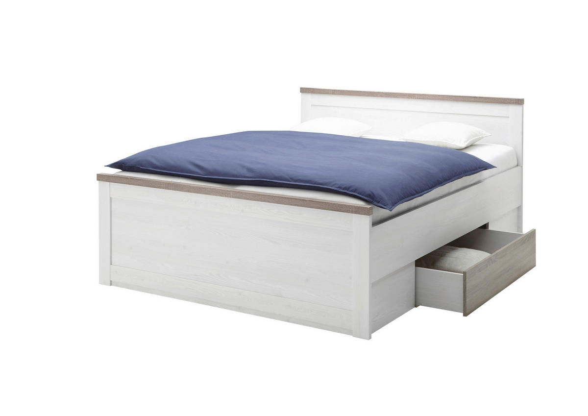 Set Pat Cu Noptiere 160/200 cm  in alb, culoare lemn stejar   - alb/culoare lemn stejar, Basics, material pe bază de lemn (160/200cm) - Carryhome