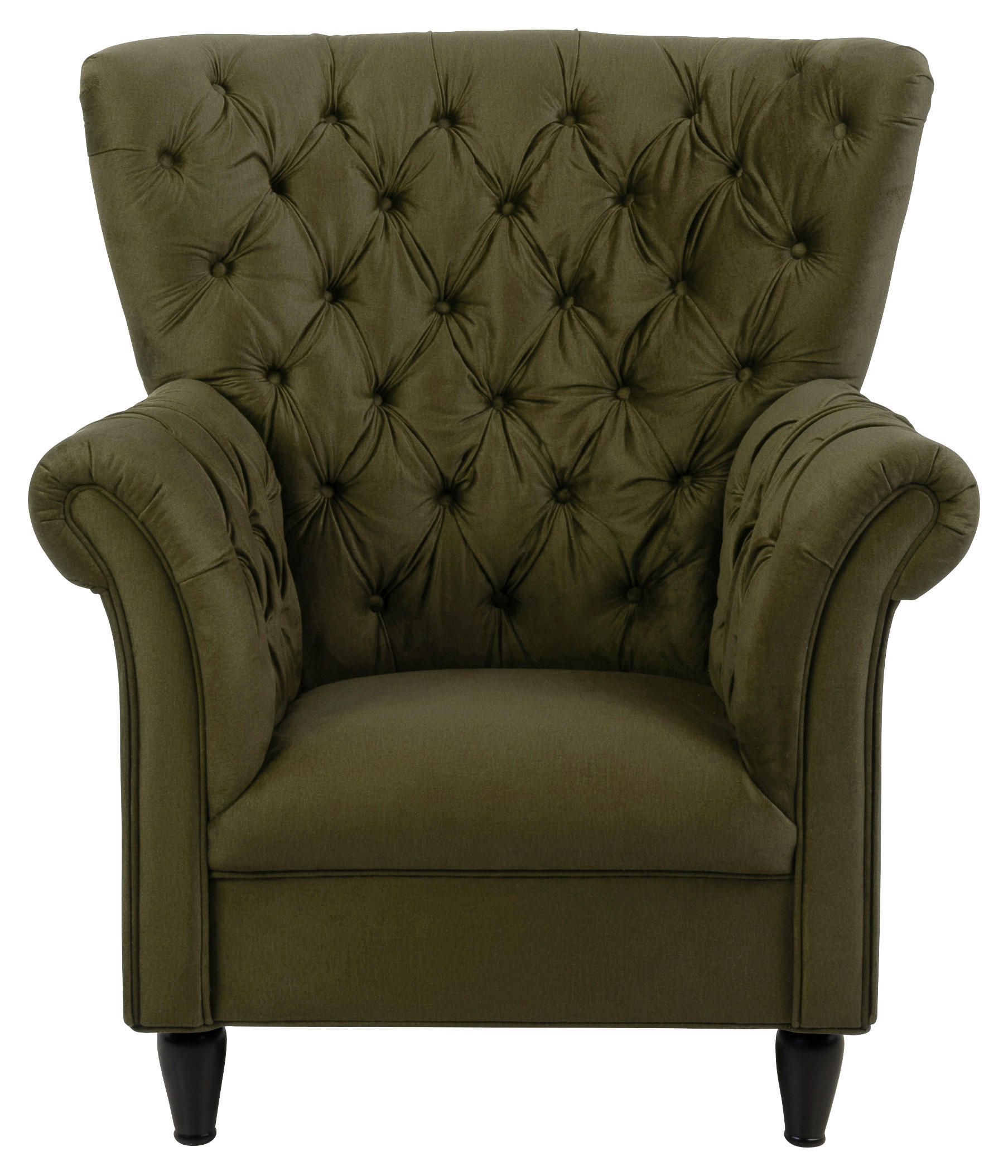 OHRENSESSEL Velours Olivgrün  - Schwarz/Olivgrün, Design, Holz/Textil (96/112/86cm) - MID.YOU