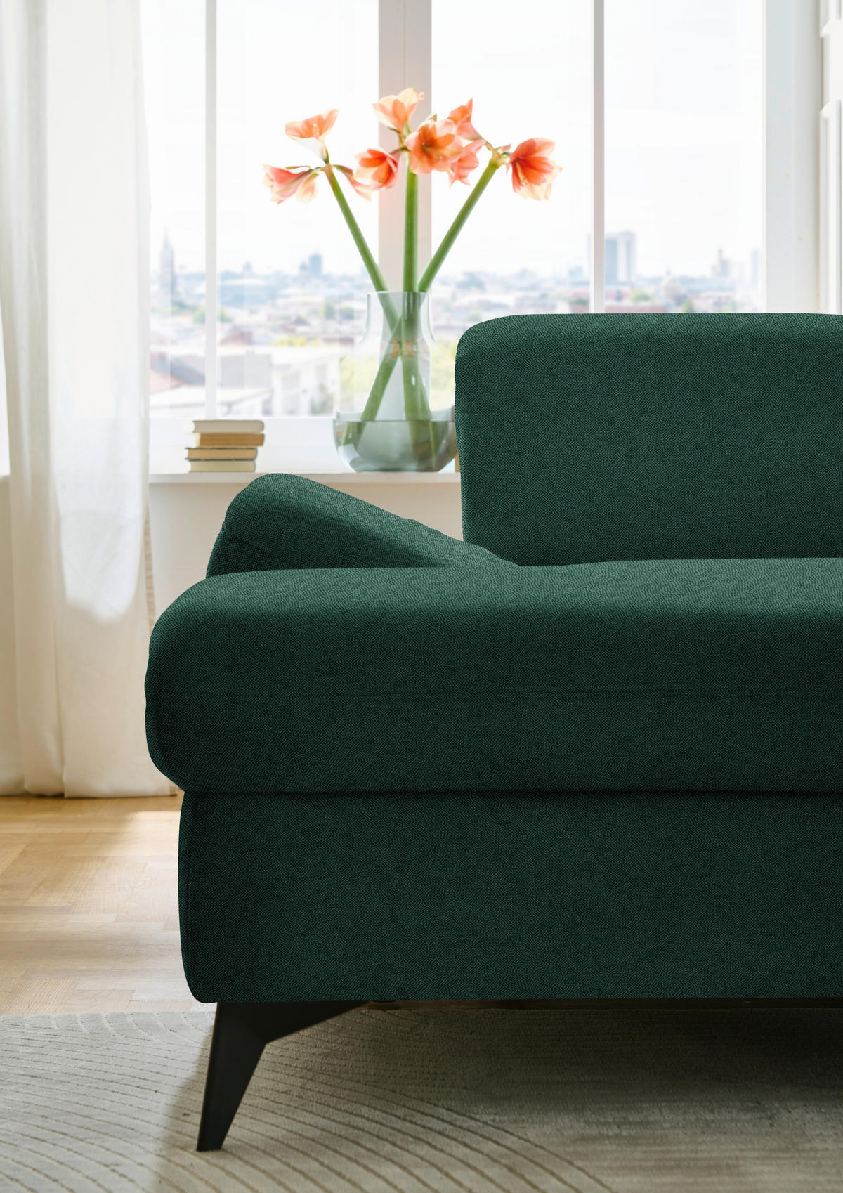 WOHNLANDSCHAFT  in Chenille Waldgrün  - Waldgrün/Schwarz, Design, Textil/Metall (198/364/255cm) - Beldomo Style