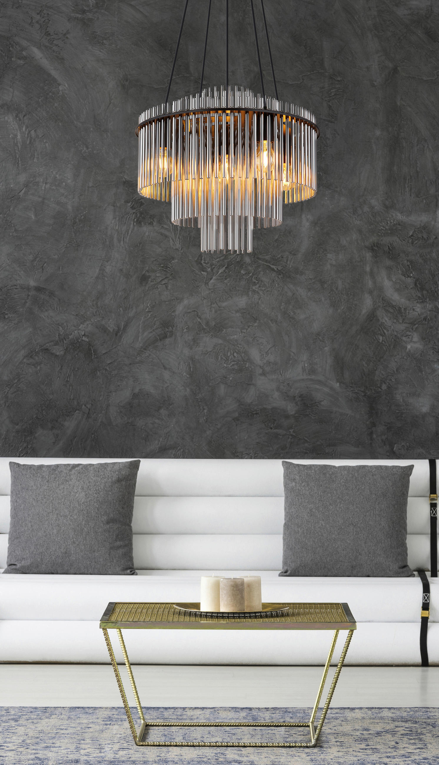 HÄNGLAMPA GORLEY 50/120 cm  - grå/svart, Basics, metall/glas (50/120cm) - Globo