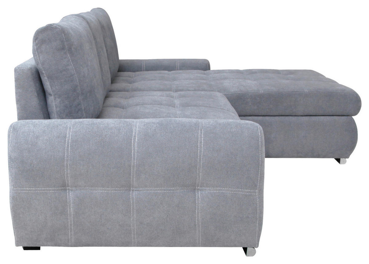 ECKSCHLAFSOFA Velours Hellgrau  - Chromfarben/Hellgrau, Design, Kunststoff/Textil (277/175cm) - Livetastic