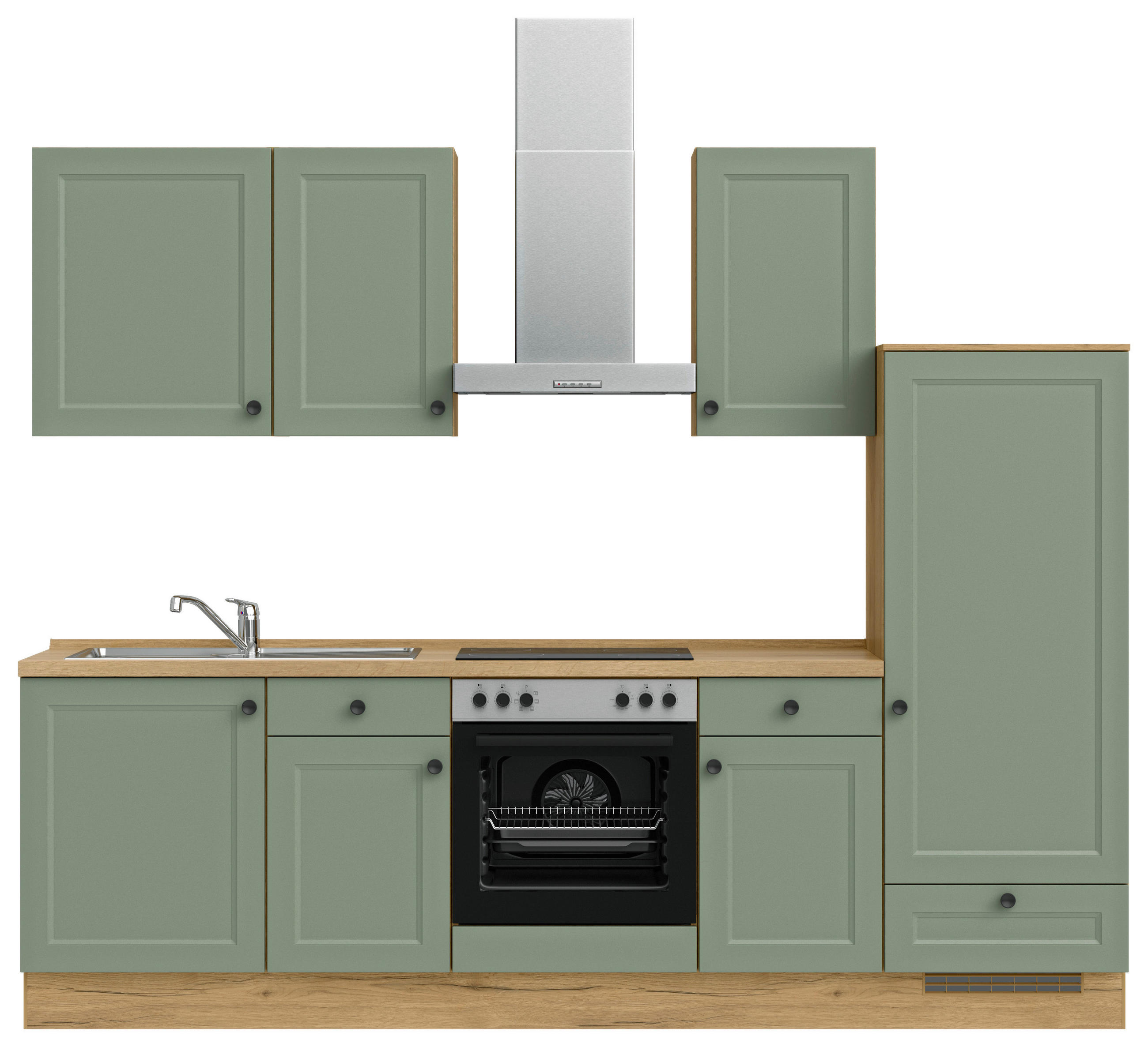 BUCĂTĂRIE FĂRĂ ELECTROCASNICE  - verde/culoare lemn stejar, Modern, metal/material pe bază de lemn (270cm) - Nobilia