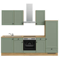BUCĂTĂRIE FĂRĂ ELECTROCASNICE  - verde/culoare lemn stejar, Modern, metal/material pe bază de lemn (270cm) - Nobilia