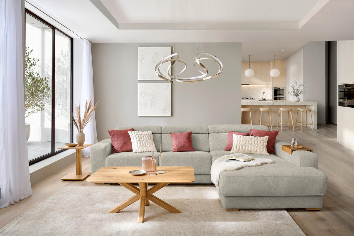 ECKSOFA  in Chenille Hellgrau  316/206 cm  - Eichefarben/Hellgrau, Design, Textil (316/206cm) - Sedda