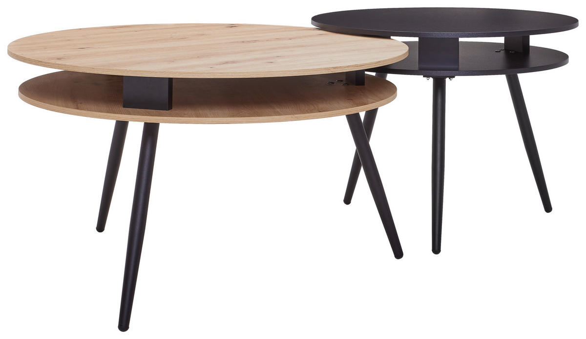 Set Măsuțe De Cafea din material pe bază de lemn, 90/90/51 cm - stejar sălbatic/negru, Basics, material pe bază de lemn (90/90/51cm) - P & B