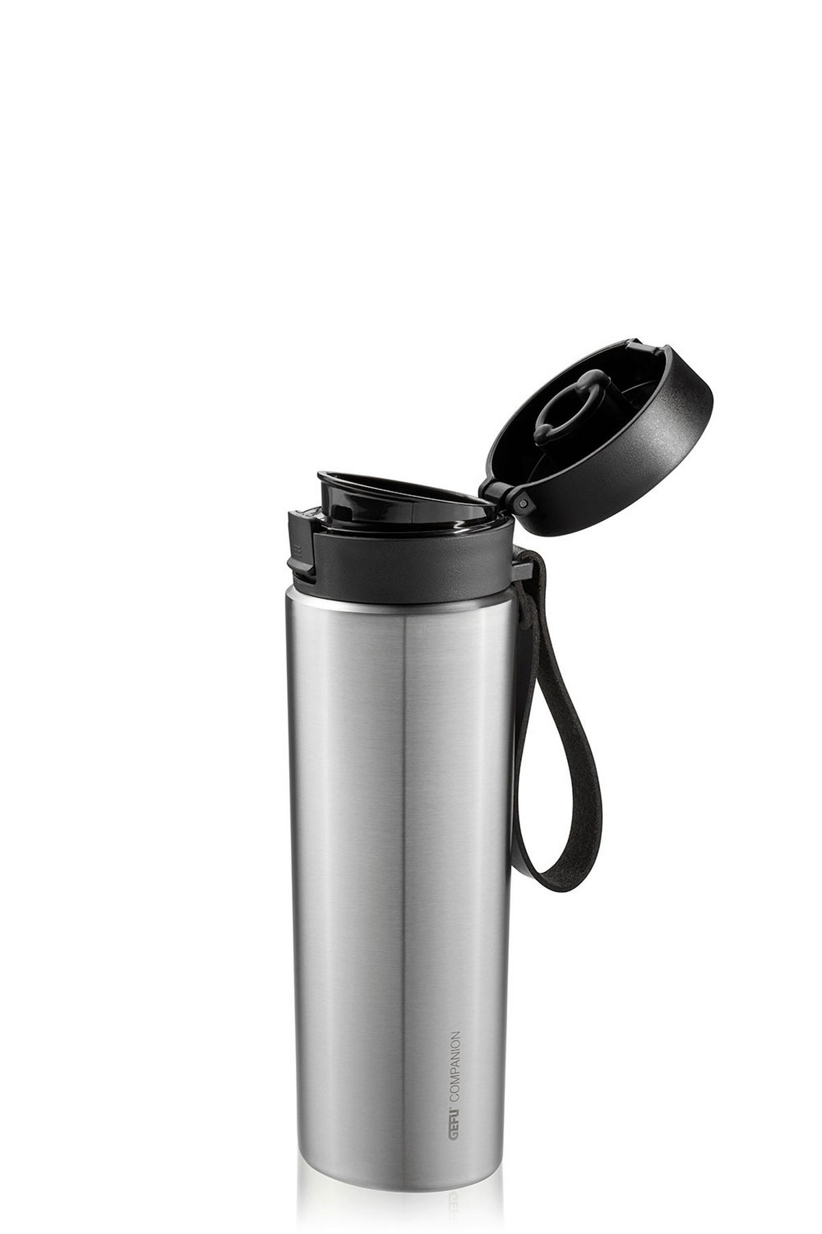 THERMOBECHER COMPANION 0,5 L  - Edelstahlfarben/Schwarz, Design, Leder/Kunststoff (8/8/25cm) - Gefu