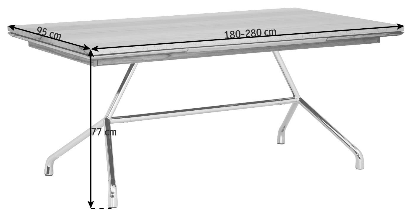 ESSTISCH in Holz, Metall 180-280/95/77 cm  - Nussbaumfarben, Design, Holz/Metall (180-280/95/77cm) - Joop!