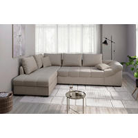 ECKSCHLAFSOFA in Mikrofaser Taupe  - Taupe/Schwarz, MODERN, Holz/Textil (202/298cm) - MID.YOU