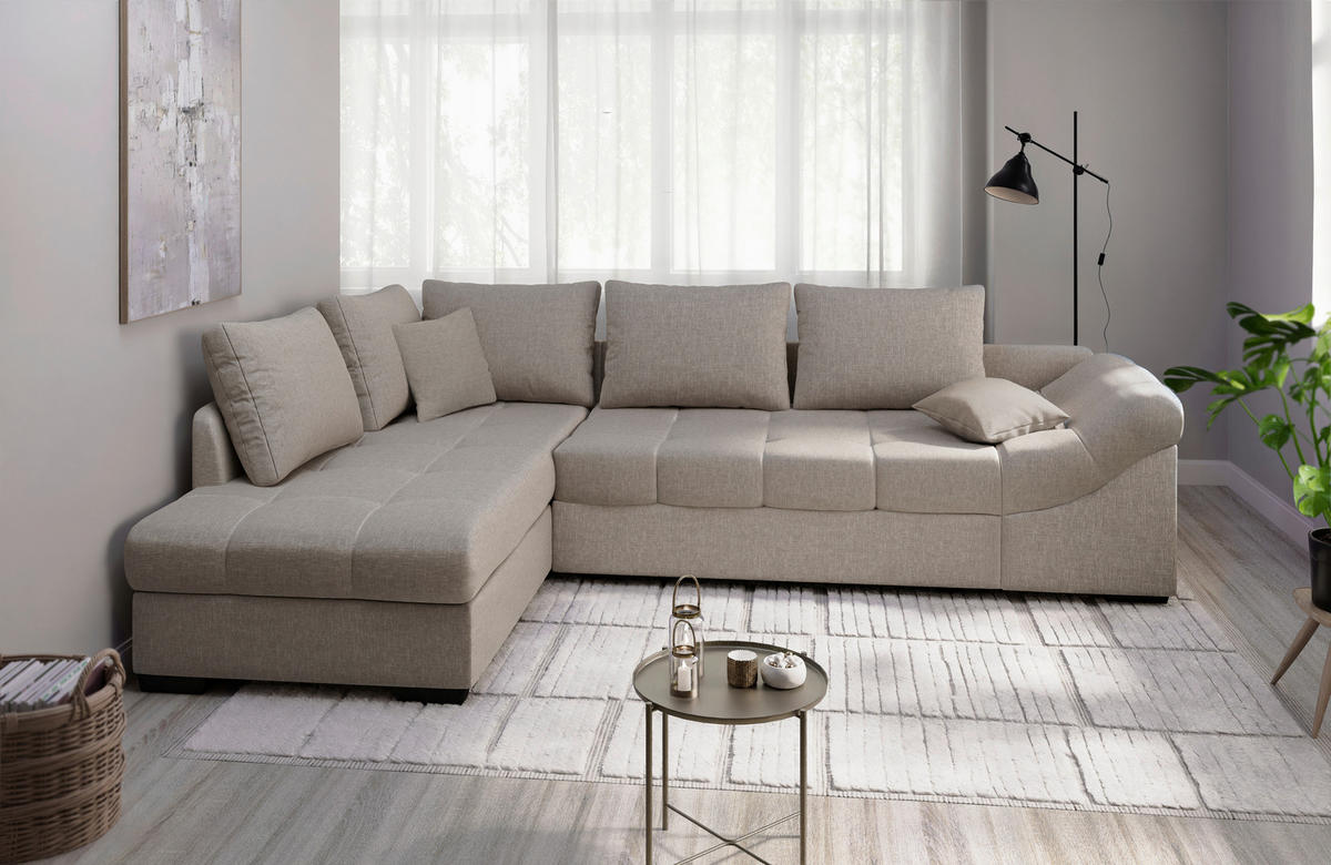 ECKSCHLAFSOFA in Mikrofaser Taupe  - Taupe/Schwarz, MODERN, Holz/Textil (202/298cm) - MID.YOU