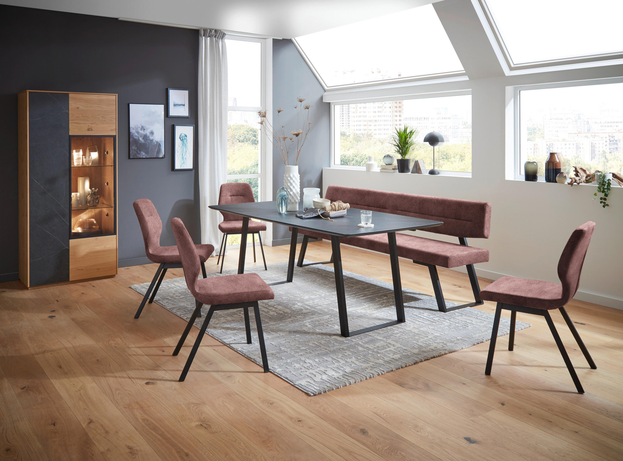 SITZBANK 220/85/58 cm  in Altrosa  - Schwarz/Altrosa, Design, Textil/Metall (220/85/58cm) - Dieter Knoll
