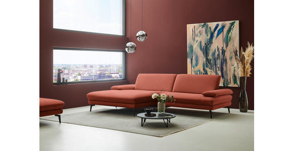 ECKSOFA  in Chenille, Flachgewebe Terracotta  180/284 cm  - Terracotta/Schwarz, Design, Textil/Metall (180/284cm) - Dieter Knoll