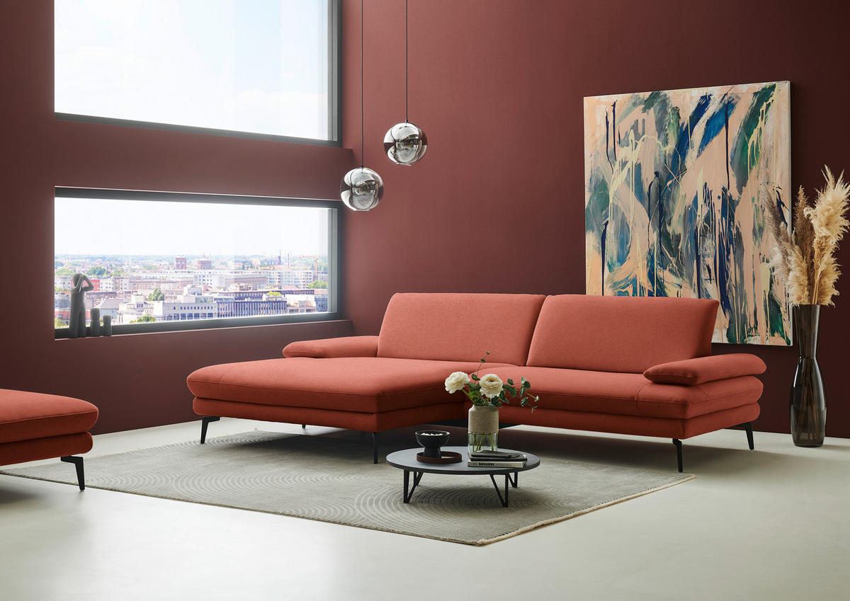 ECKSOFA Chenille, Flachgewebe Terracotta  - Terracotta/Schwarz, Design, Textil/Metall (180/284cm) - Dieter Knoll