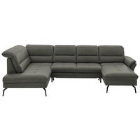 WOHNLANDSCHAFT in Echtleder Grau  - Schwarz/Grau, Design, Leder/Metall (206/336/181cm) - Beldomo Speed