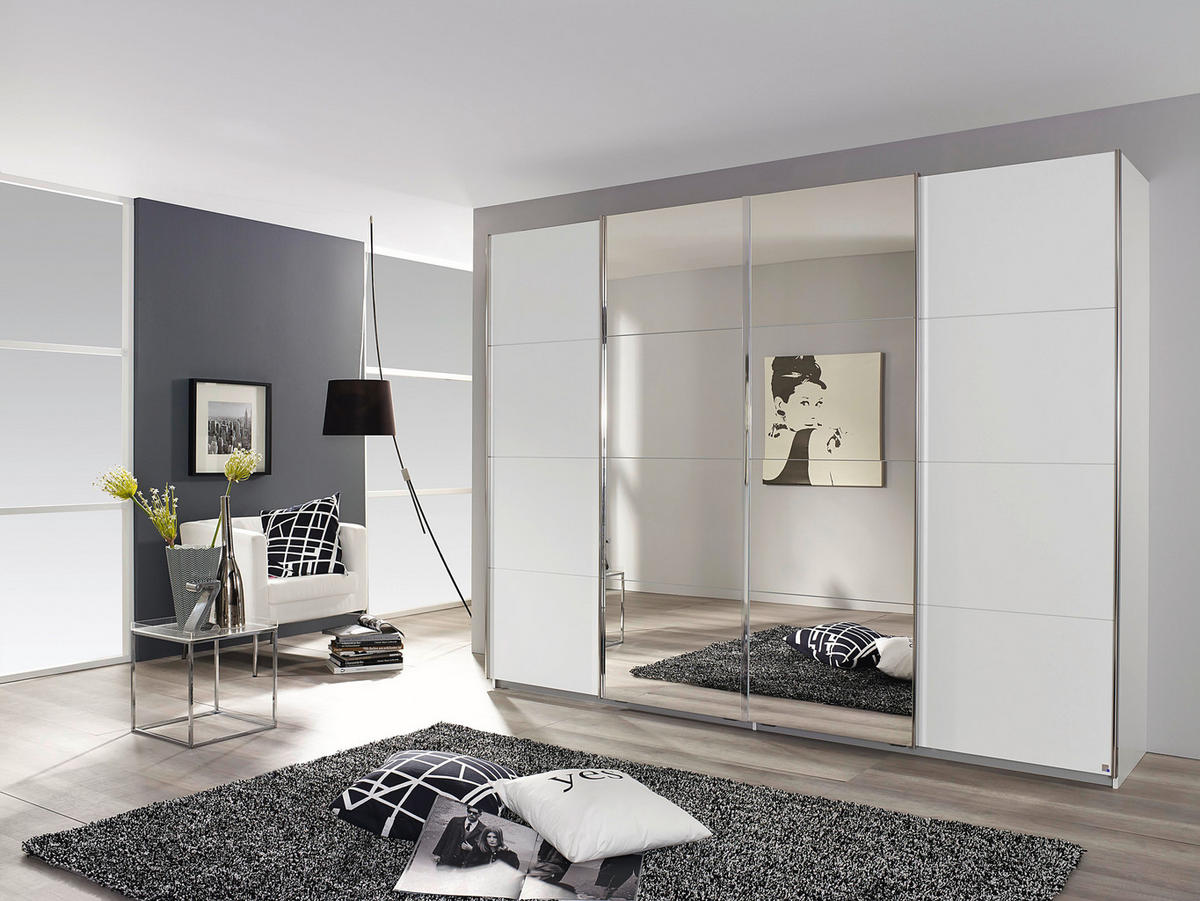 SCHWEBETÜRENSCHRANK 271/211/62 cm 4-türig Weiß  - Chromfarben/Weiß, Design, Glas/Holzwerkstoff (271/211/62cm) - Carryhome