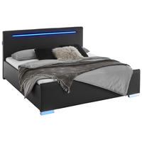 POLSTERBETT 180/200 cm,  in Schwarz, Beleuchtung,  - Silberfarben/Schwarz, Design, Kunststoff/Textil (180/200cm) - Boxxx