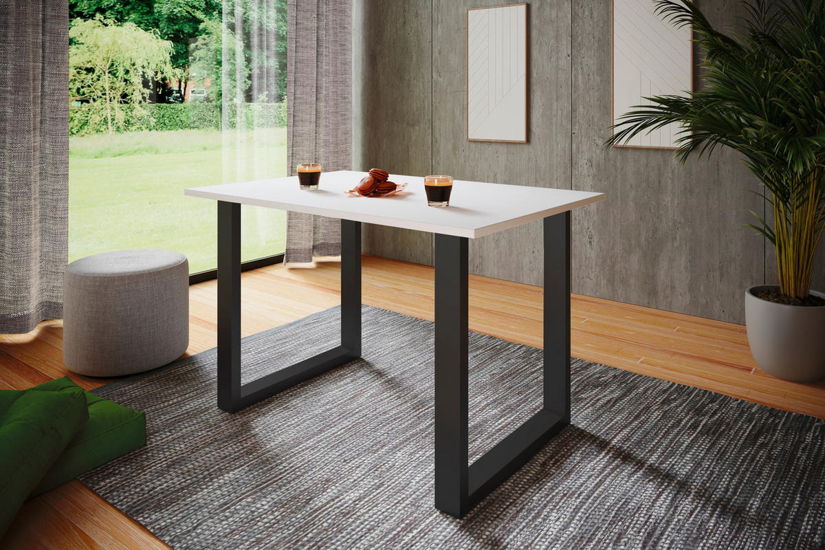 SCHREIBTISCH 160/80/76 cm Schwarz, Weiss  - Weiss/Silberfarben, Design, Holzwerkstoff/Metall (160/80/76cm) - MID.YOU