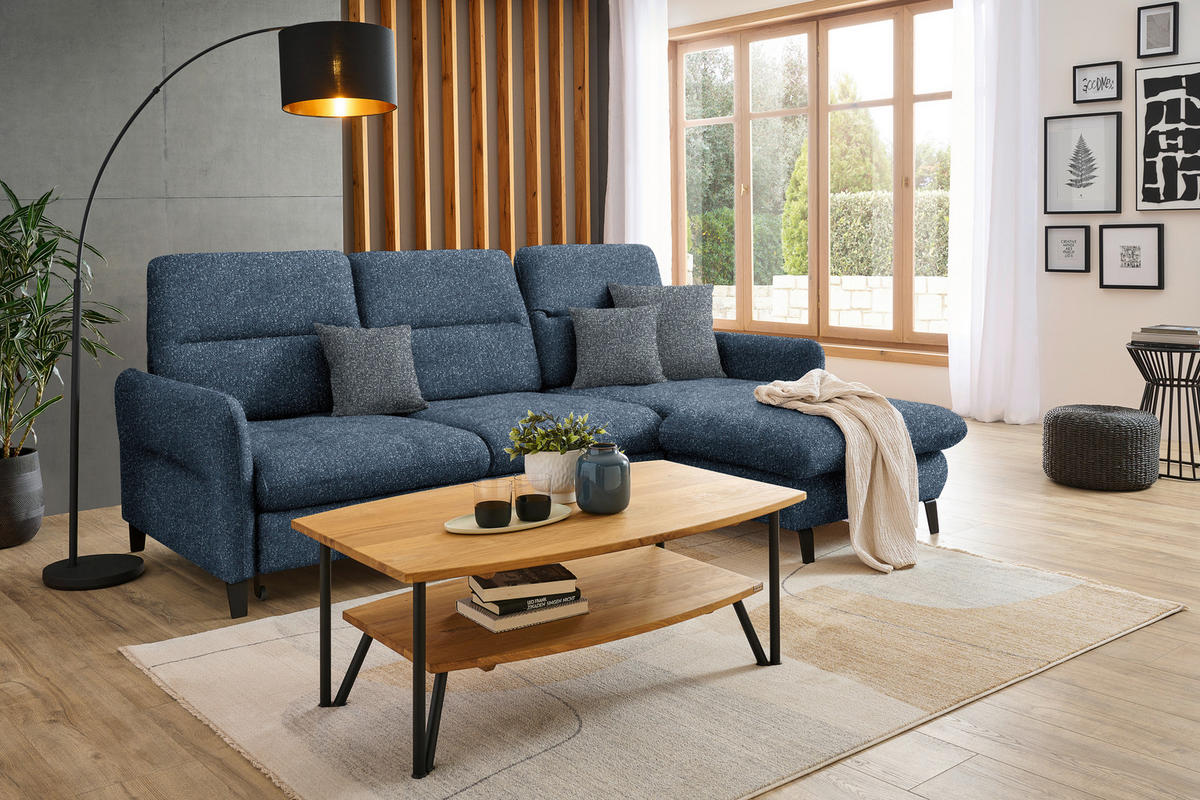 ECKSOFA Blau Plüsch  - Blau/Schwarz, KONVENTIONELL, Textil/Metall (254/190cm) - Livetastic