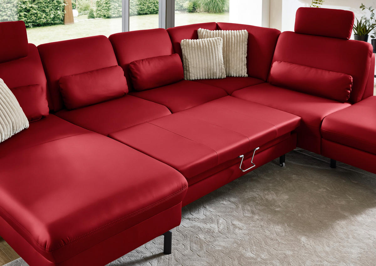 WOHNLANDSCHAFT Beldomo premium in Echtleder Rot  - Rot/Schwarz, KONVENTIONELL, Leder/Metall (168/306/224cm) - Beldomo Premium