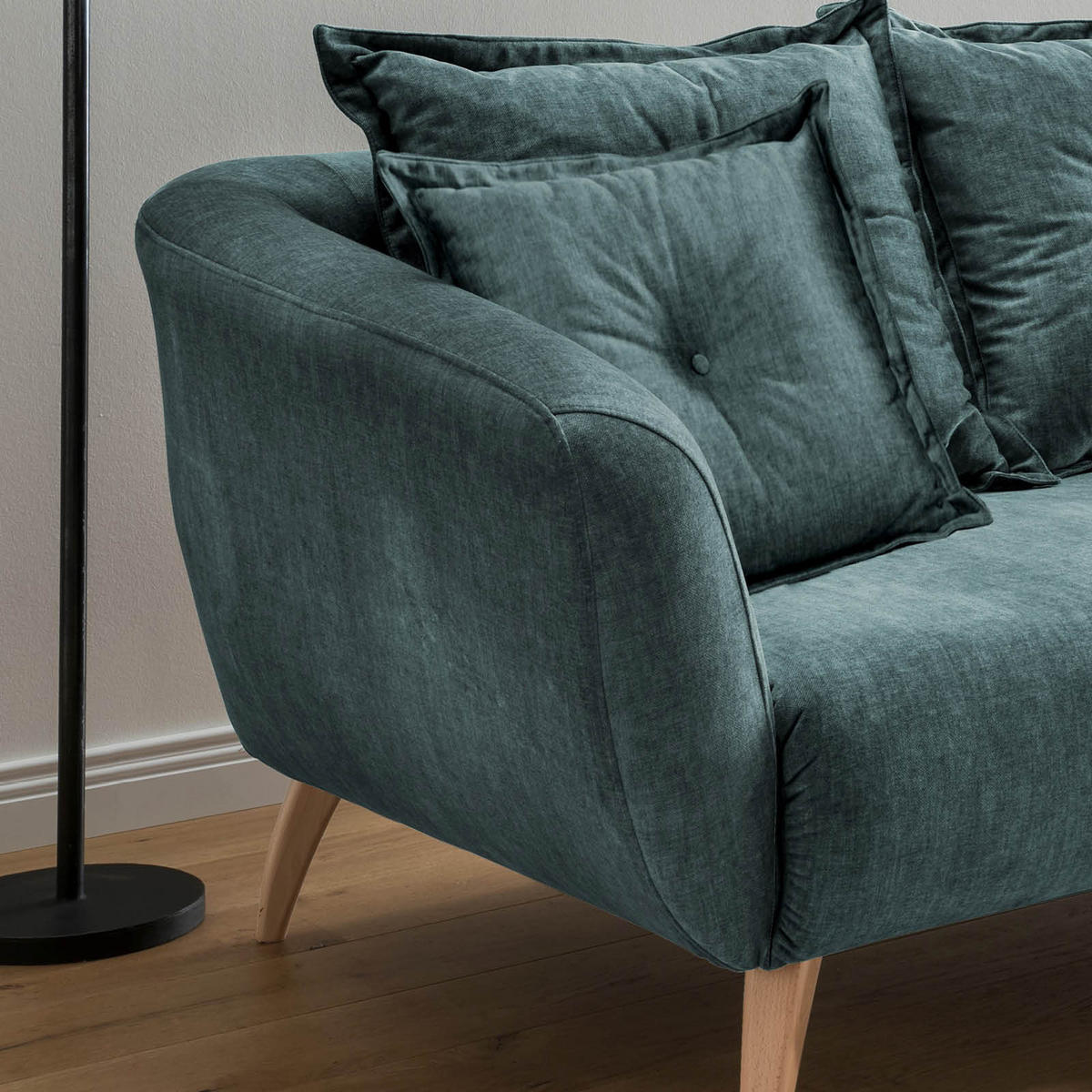 ECKSOFA in Velours Blau  - Blau/Buchefarben, Modern, Holz/Textil (277/162cm) - Livetastic