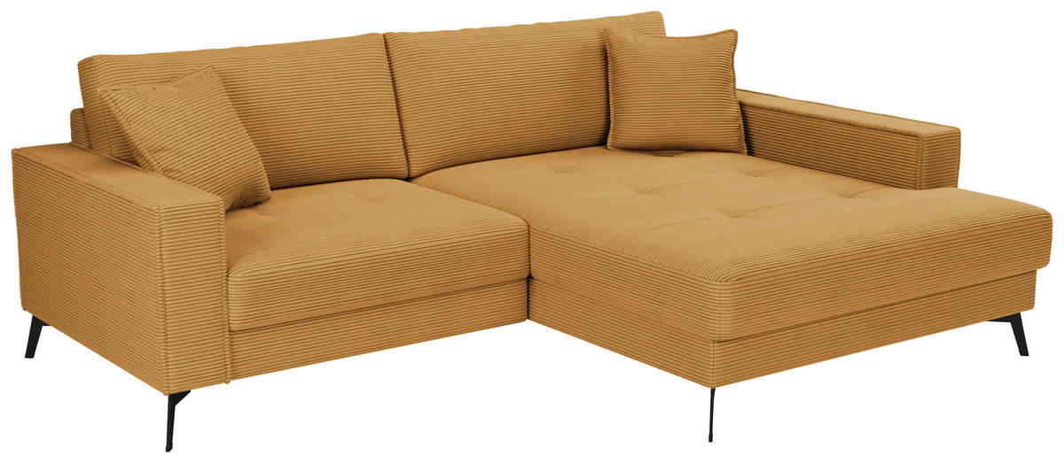ECKSOFA TED Senfgelb Cord Zierkissen  - Senfgelb/Schwarz, Trend, Textil/Metall (228/174cm) - P & B