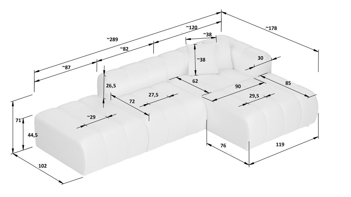 ECKSOFA Creme Webstoff Zierkissen  - Creme/Schwarz, LIFESTYLE, Kunststoff/Textil (289/178cm) - Milino