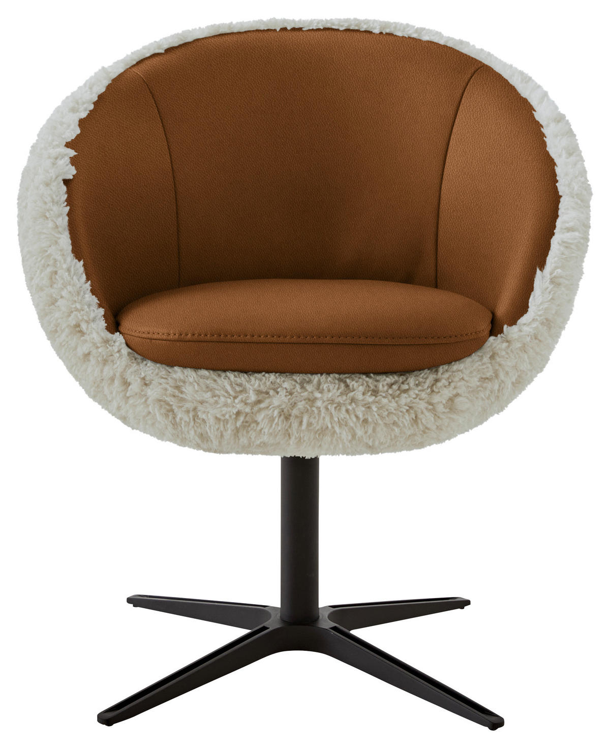 ARMLEHNSTUHL  Beinauswahl, Lederauswahl, Stoffauswahl, Sitzfläche 360° drehbar Hochflor Kombination Echtleder/Stoff  - Beige/Schwarz, Design, Leder/Textil (65/81/61cm) - Koinor