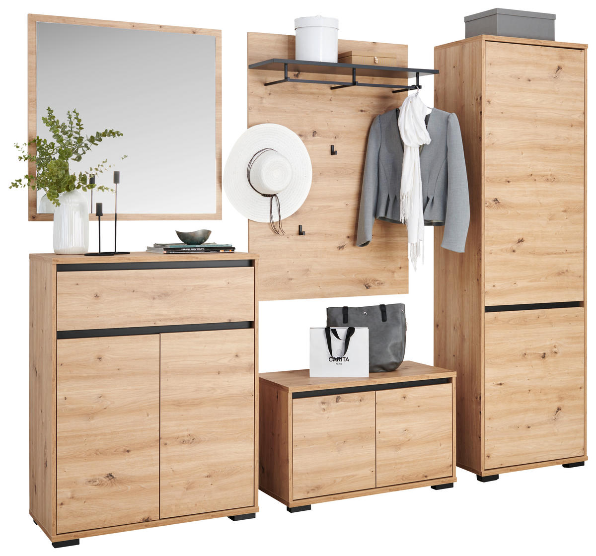 GARDEROBE  in 220/195/38 cm  - Anthrazit/Eiche Artisan, MODERN, Holzwerkstoff (220/195/38cm) - Xora