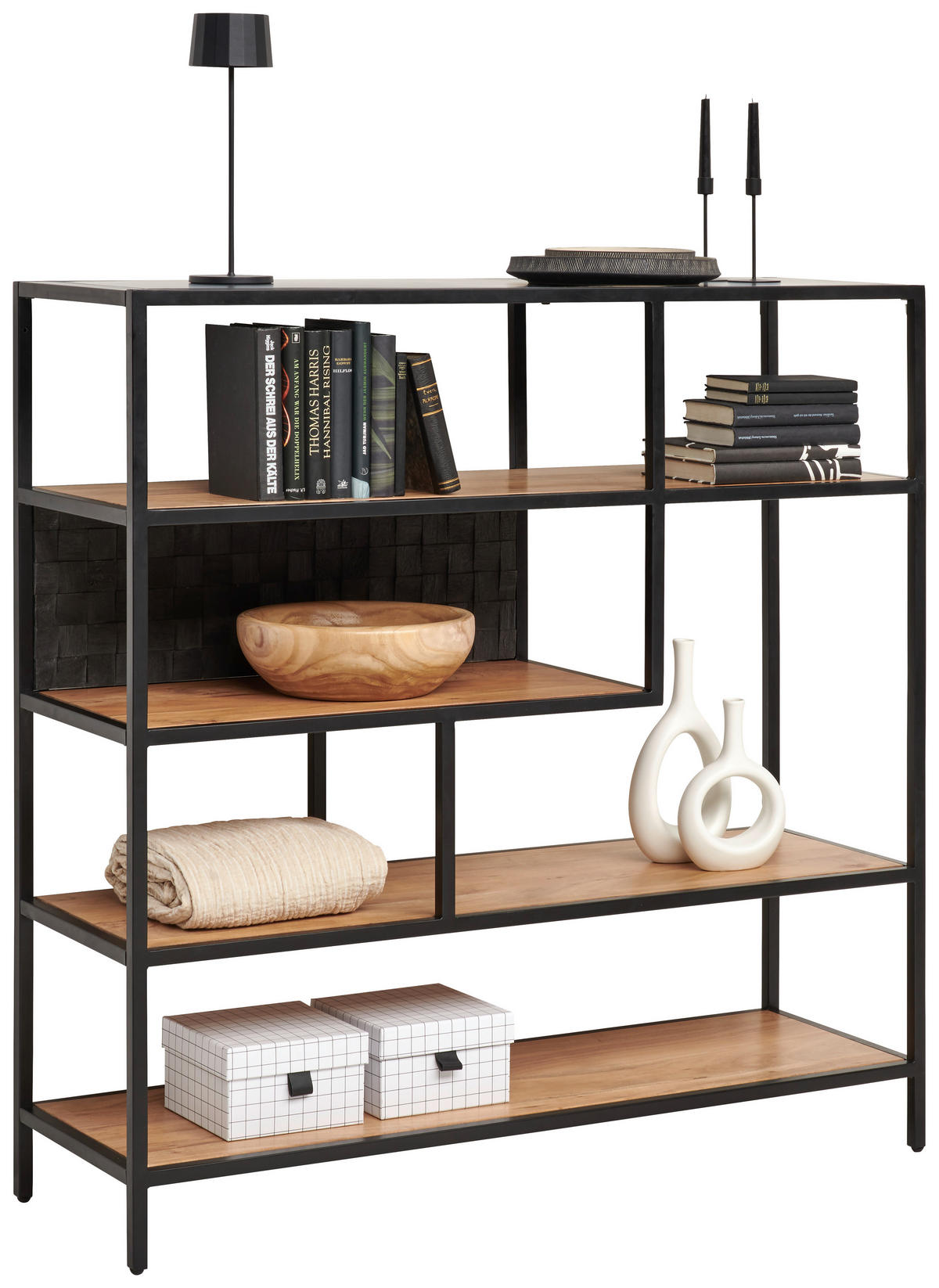 REGAL Akazie, Mangoholz vollmassiv Schwarz, Akaziefarben  - Schwarz/Akaziefarben, Design, Holz/Metall (120/120/38cm) - Landscape