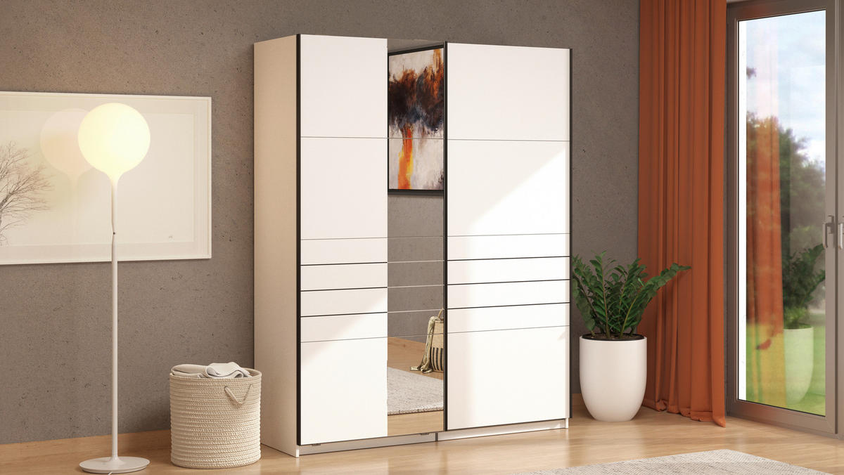 SKRIŇA S POS. DVER. – HOR.VED, biela, 145,5/217,5/61 cm - čierna/biela, Basics, kov/kompozitné drevo (145,5/217,5/61cm) - Xora