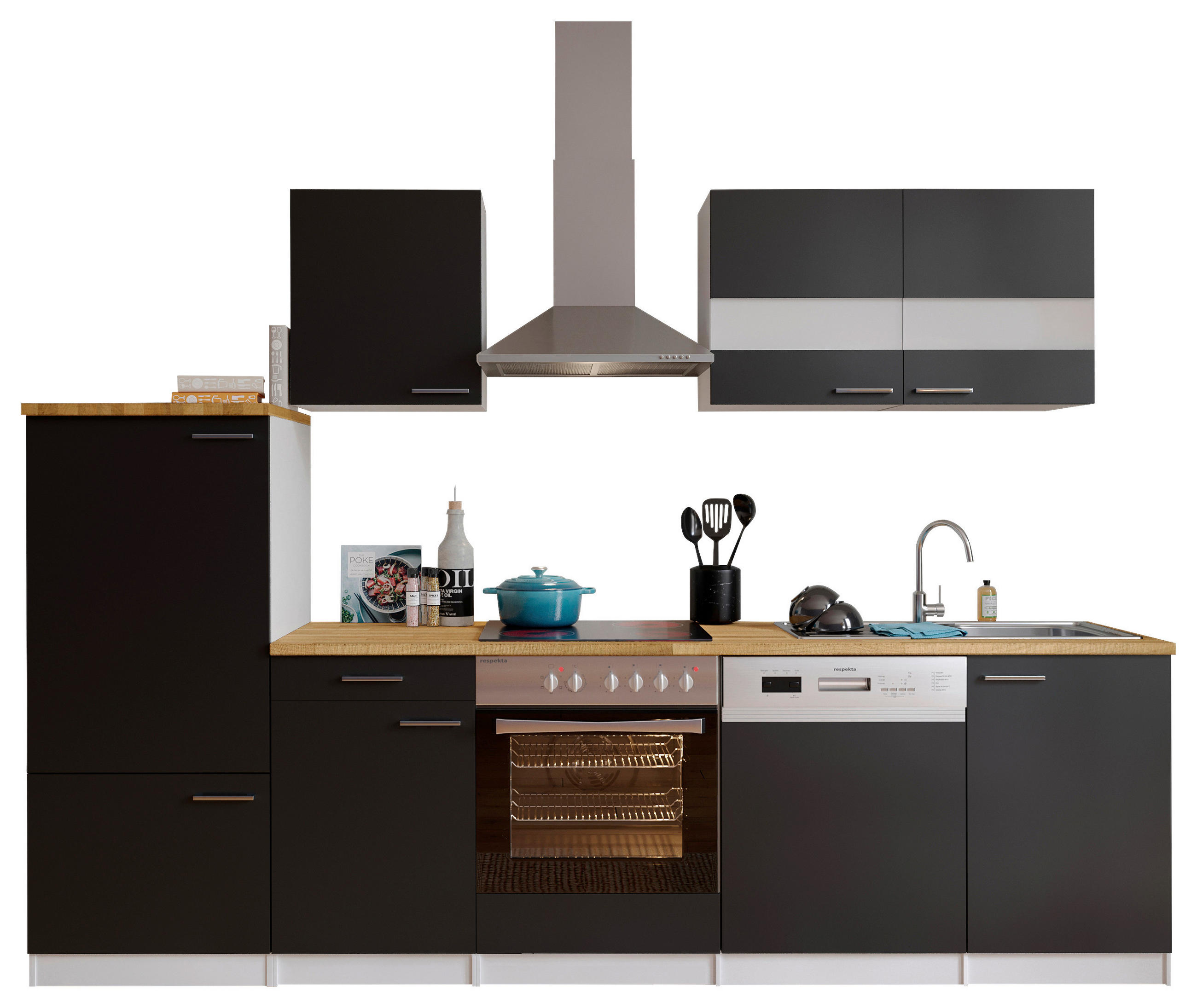 MODULKÖK UTAN VITVAROR 280/200/60 cm   i svart  - stålfärgad/vit, Basics, metall/trämaterial (280/200/60cm) - Respekta