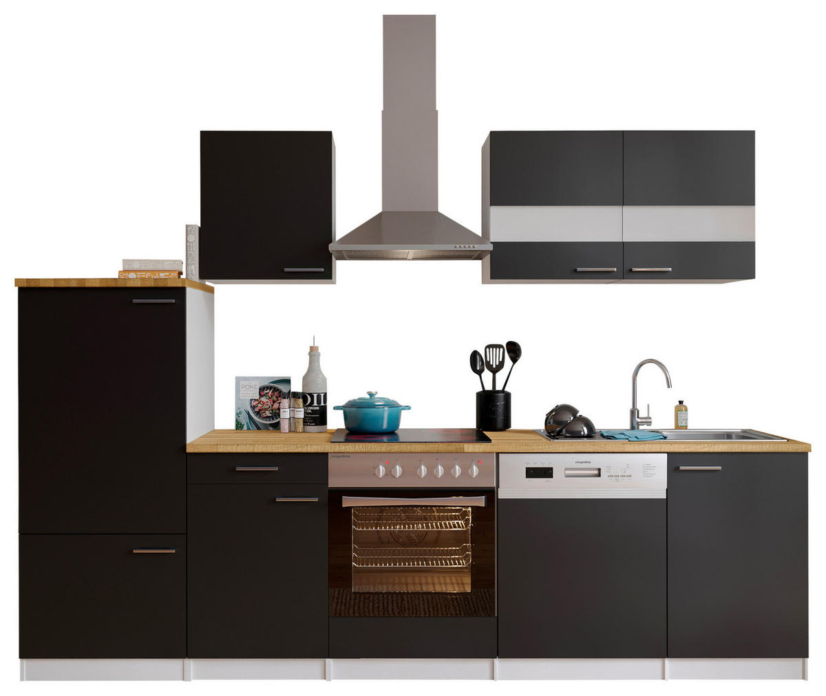 MODULKÖK UTAN VITVAROR 280/200/60 cm   i svart  - stålfärgad/vit, Basics, metall/trämaterial (280/200/60cm) - Respekta