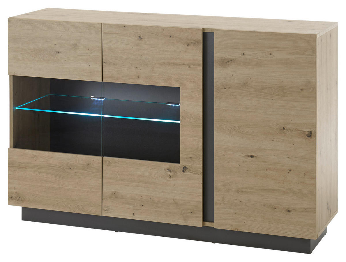 SIDEBOARD  in 138/91/40 cm  - Eiche Artisan/Grau, Design, Glas/Holzwerkstoff (138/91/40cm) - MID.YOU