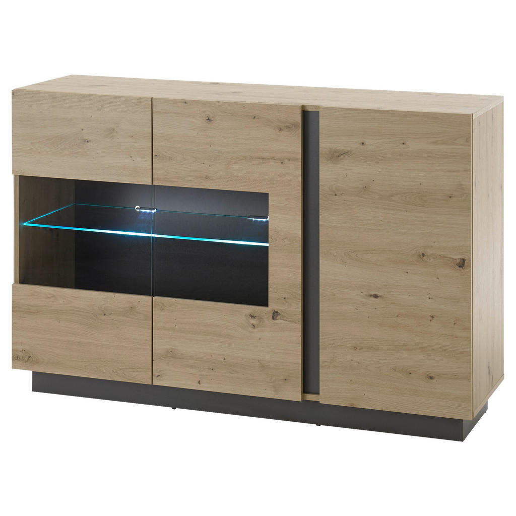 Thumbnail - Mid.you Sideboard, Grau, Eiche Artisan, Glas, Holzwerkstoff, 2 Fächer, 138x91x40 cm, stehend, Wohnzimmer, Kommoden & Sid...