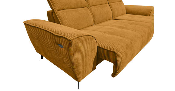 ECKSOFA Currygelb Cord Rücken echt, Kopfteilverstellung, Sitzvorzug  - Currygelb/Schwarz, KONVENTIONELL, Textil/Metall (290/196cm) - Carryhome