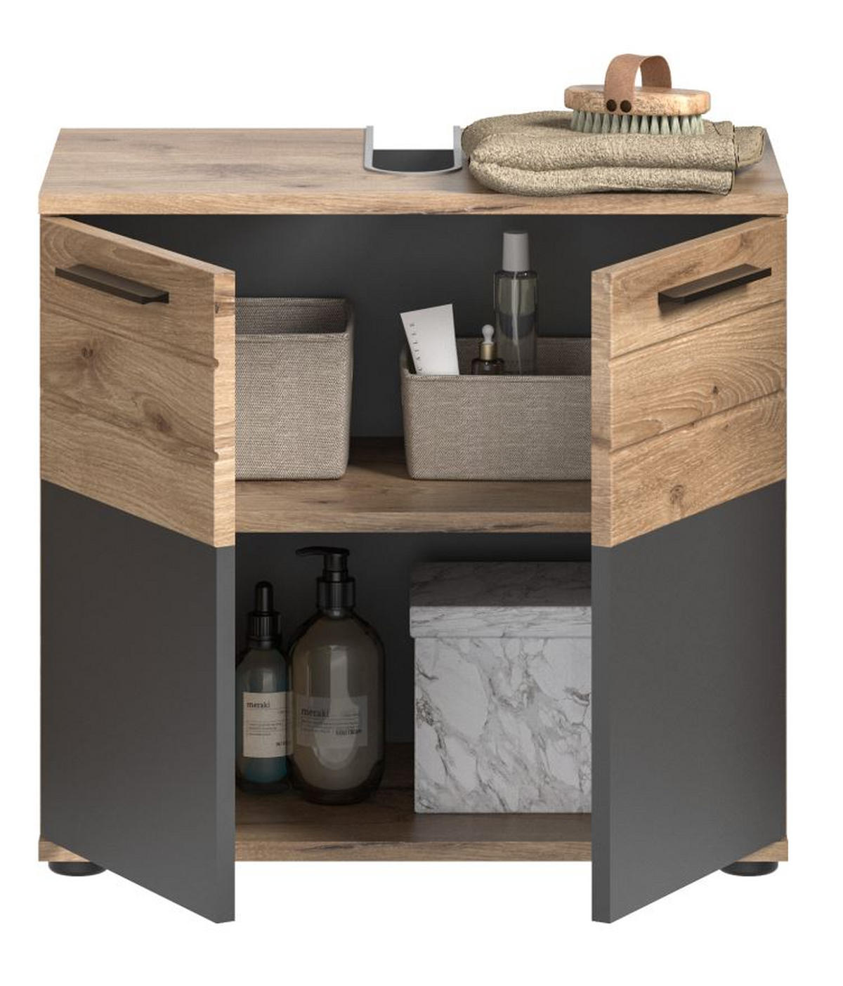 WASCHBECKENUNTERSCHRANK 60/56/34 cm  - Eichefarben/Schwarz, MODERN, Holzwerkstoff/Kunststoff (60/56/34cm) - MID.YOU