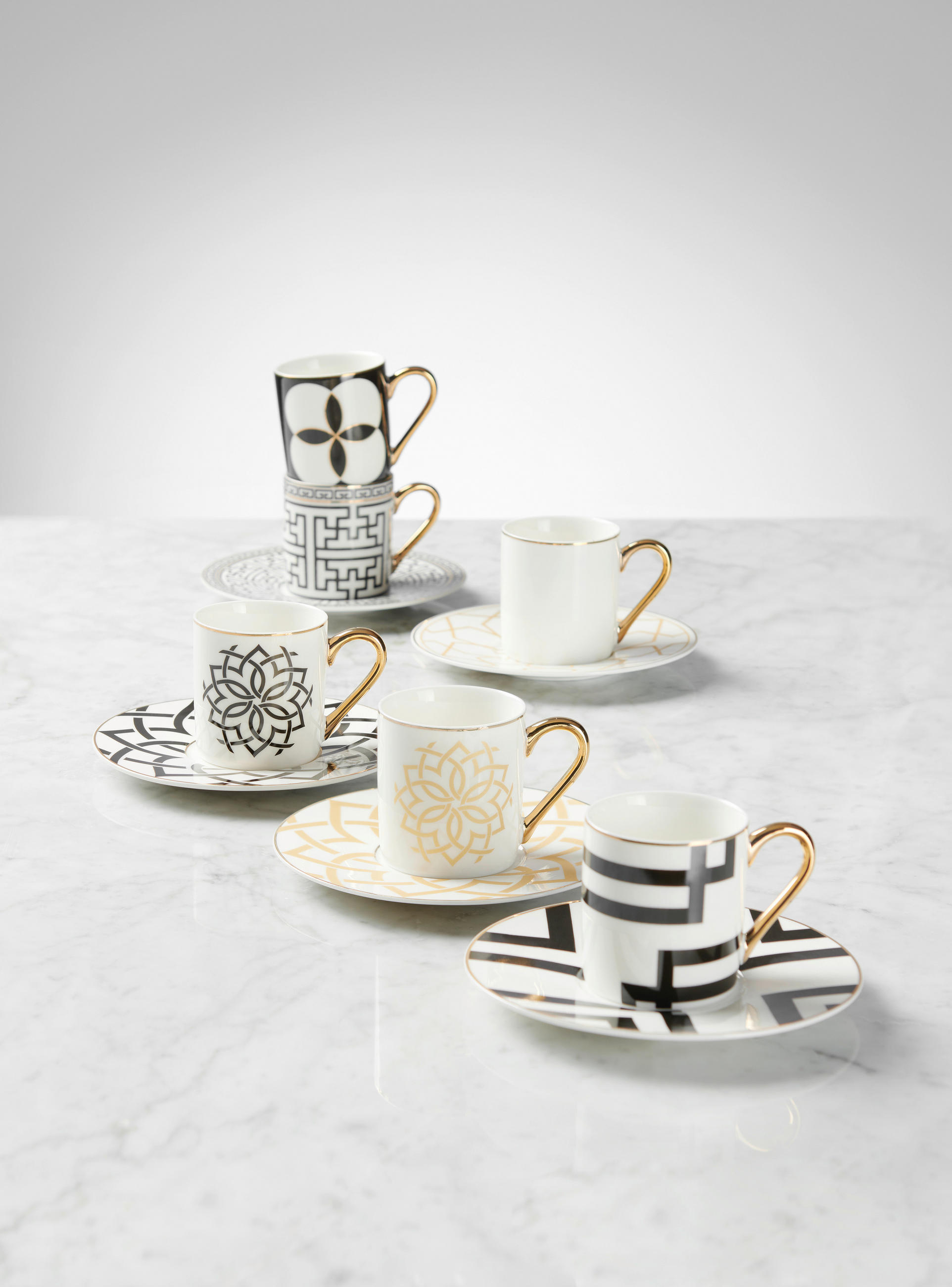 SADA ŠÁLKŮ porcelán (new bone china) keramika  - bílá/černá, Trend, keramika - Novel