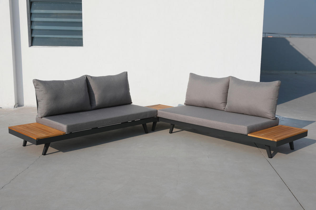 ENSEMBLE LOUNGE  175/175 cm   - Anthrazit/Silberfarben, Basics, Holz/Textil (175/175cm) - Gardenson