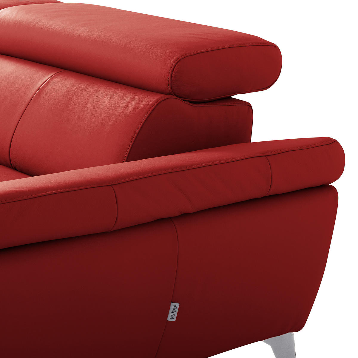 ECKSOFA Rot Echtleder Lederlook Rücken echt, Armteilverstellung, Relaxfunktion, Kopfteilverstellung  - Chromfarben/Rot, Design, Leder/Textil (252/179cm) - Livetastic
