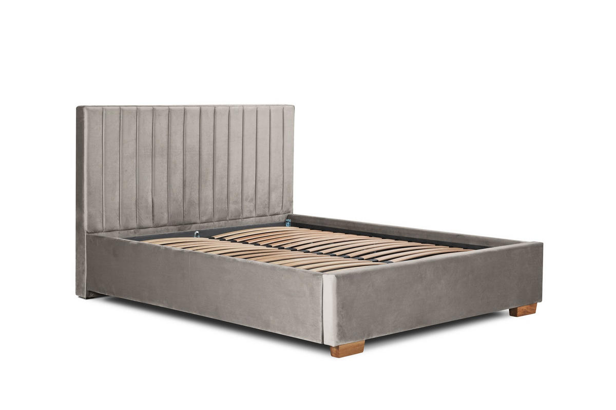 Pat Tapițat, 160/200 cm, bej - bej/culoare lemn stejar, Basics, metal/lemn (160/200cm) - Carryhome