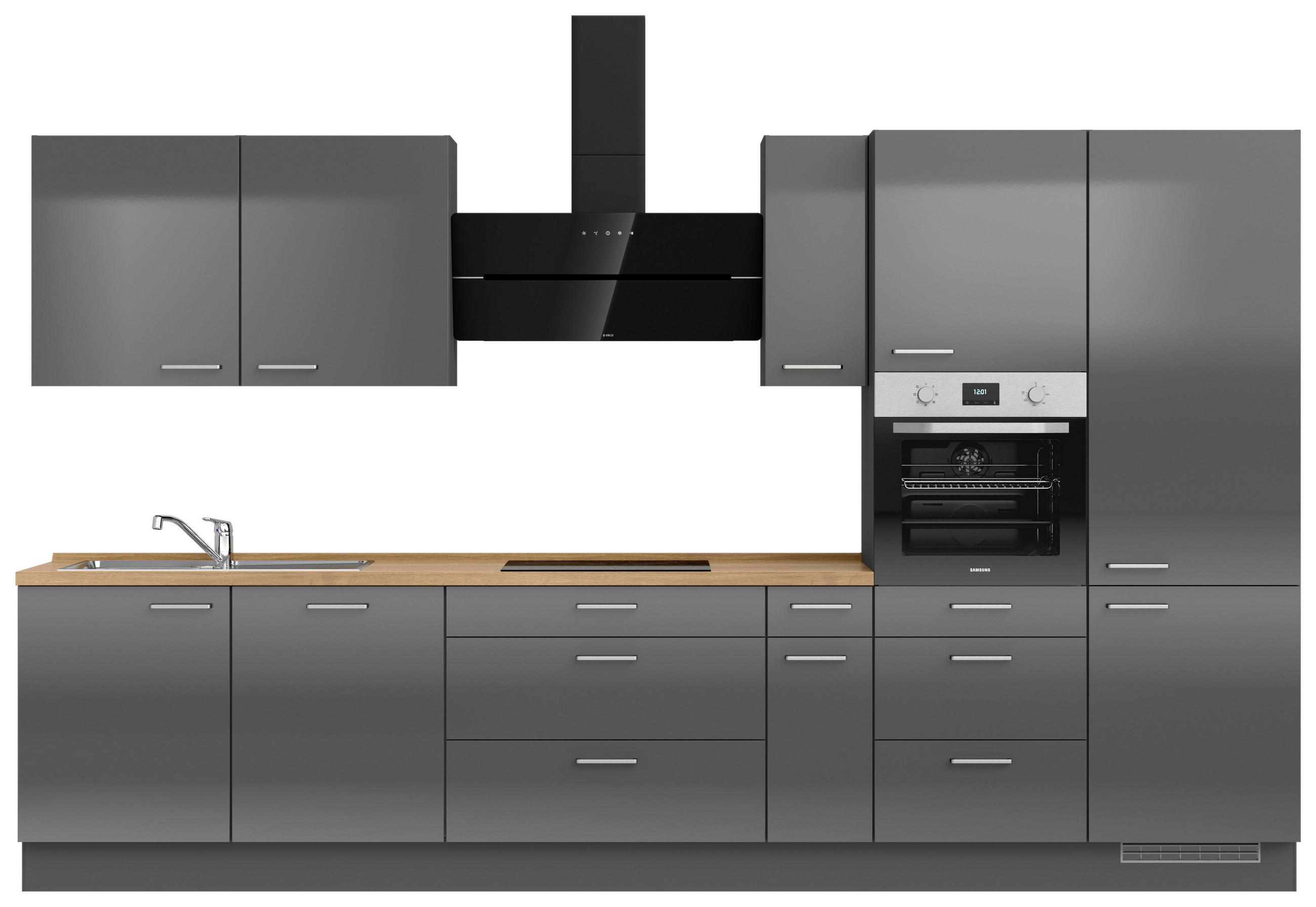 KÜCHENBLOCK 360 cm   in Eichefarben, Schieferfarben  - Schieferfarben/Edelstahlfarben, MODERN, Holzwerkstoff/Metall (360cm) - Nobilia
