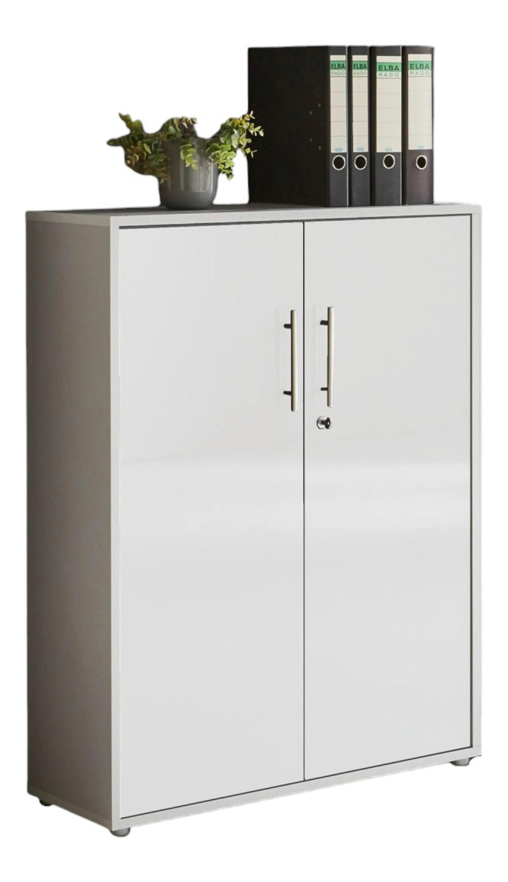Mid.you Aktenschrank Office Edition Weiß Hochglanz, Grau 84.5x114x33 cm