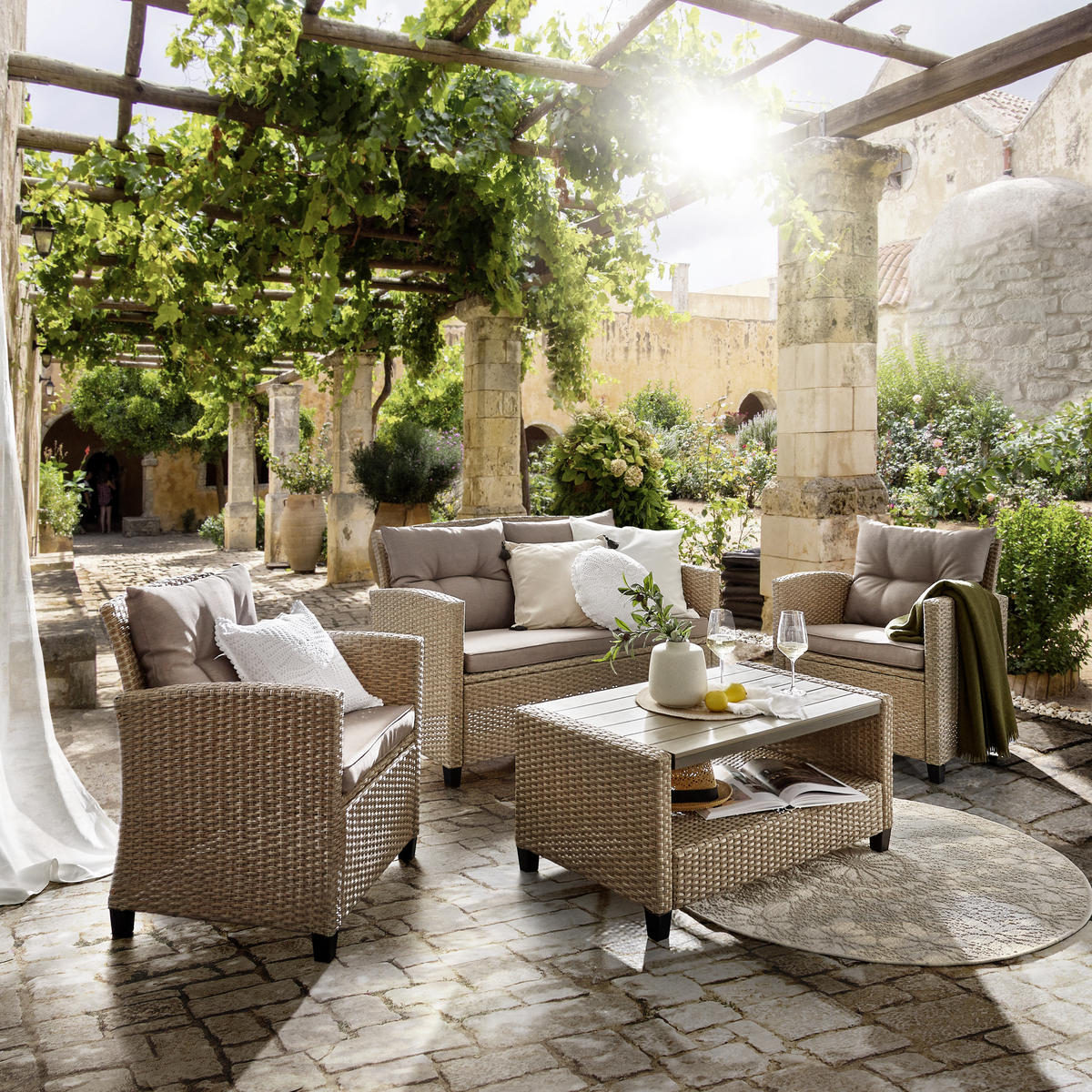 LOUNGEGARNITUR Stahl  - Beige/Grau, MODERN, Kunststoff/Textil (124/76/67cm) - Ambia Garden
